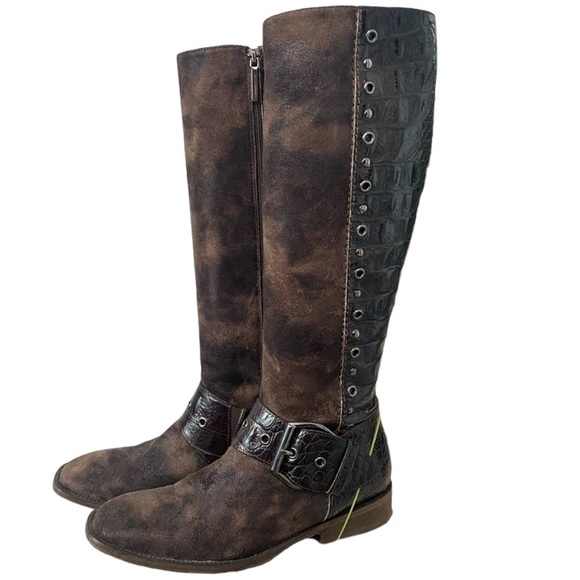 DONALD J. PLINER | Womens Black Leather Brown Suede Gale Knee High Boots size 10 - Picture 1 of 16